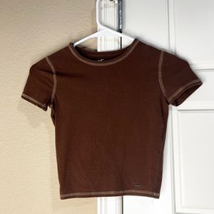 Hollister Brown Baby Tee Tight Fitted XXS Top